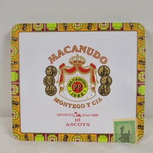 Macanudo Metal Cigar Tin Box Hinged Lid Vintage w/ Dominican Tax Stamp